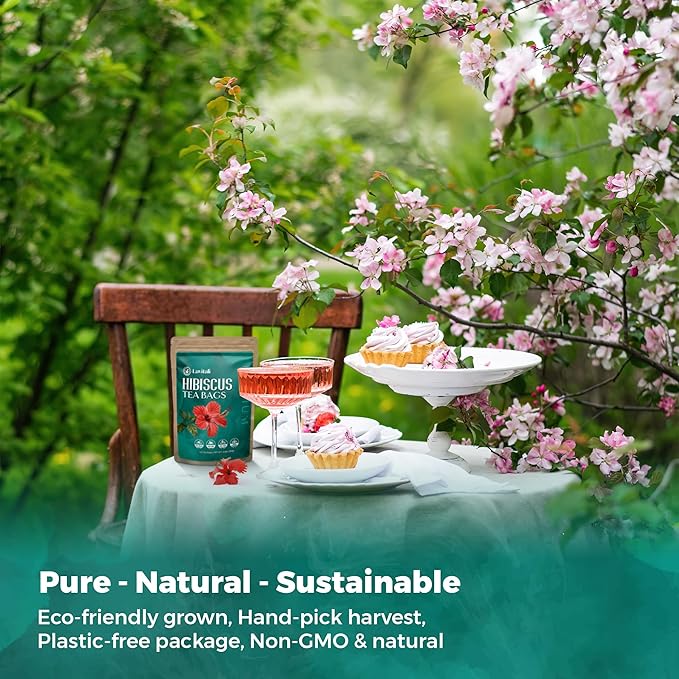 Lavitali, Hibiscus Tea Bags | 60 bags, 100% Pure Herbal Tea | Caffeine-Free, Antioxidant-Rich, Eco-Friendly Filter Bags | Daily Natural Botanical, Hot or Iced Floral Infusion