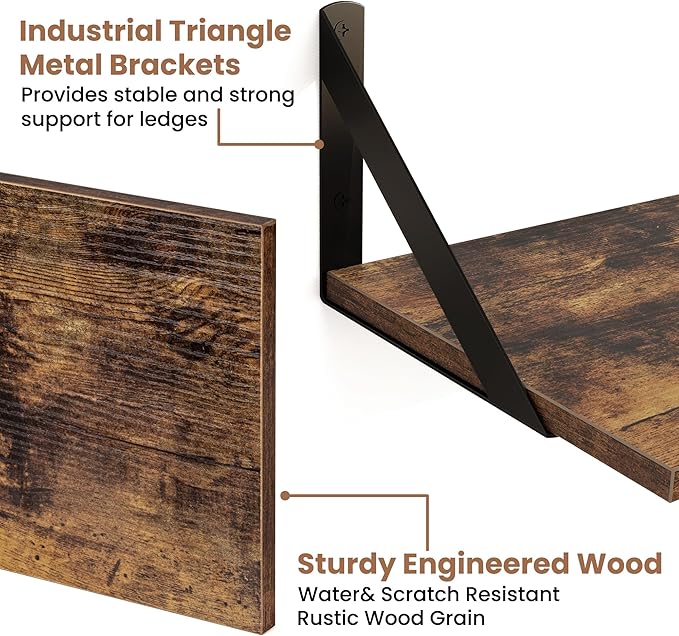 Axeman Floating Shelves for Wall, 16W x 8D Wood Floating Shelves Set of 2, 8'' Deep Rustic Wall Shelves for Bookshelf Living Room Bedroom Home Office Bathroom
