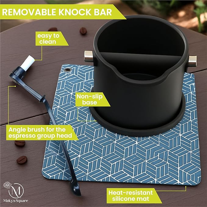 Espresso Knock Box – Coffee Knock Box for Espresso Grounds – Durable Knock Box Espresso with Removable Bar – Coffee Puck Knock Box for Home & Barista Use – Easy Clean Espresso Puck Container,Black,6in
