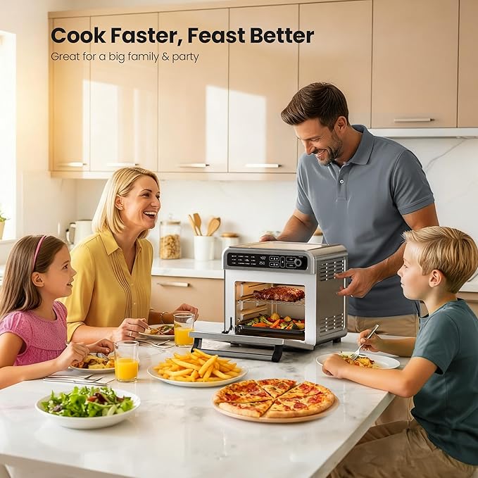 Kismile 18QT Air Fryer Toaster Oven Combo, 12-in-1 Countertop Convection Airfryer Oven, 70–450℉, Bake, Roast, Reheat & Broil, Fits 8-10″ Pizza, Includes Full Accessories, Stainless Steel (Silver)