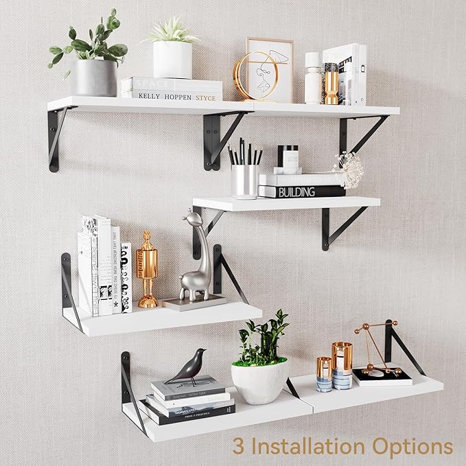 IBUYKE Deep Floating Shelves for Wall,8 Inch Deep Floating Shelves Set of 2,16W x 8D Wood Wall Shelf,Wide Floating Bookshelf for Living Room, Kitchen, Office TFS002W-2
