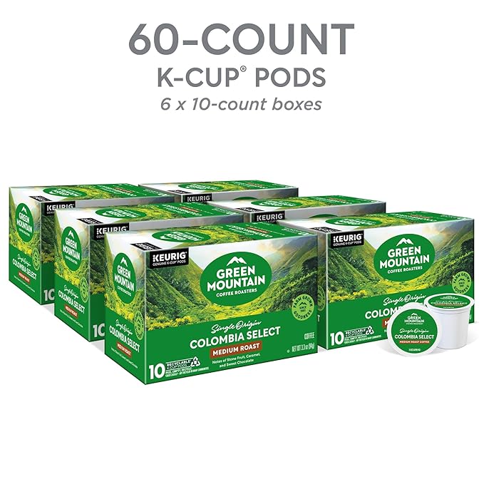 Green Mountain Coffee Roasters Colombia Select, Keurig Single Serve K-Cup Pods, Medium Roast Coffee, 60 Count, (6 Packs of 10)