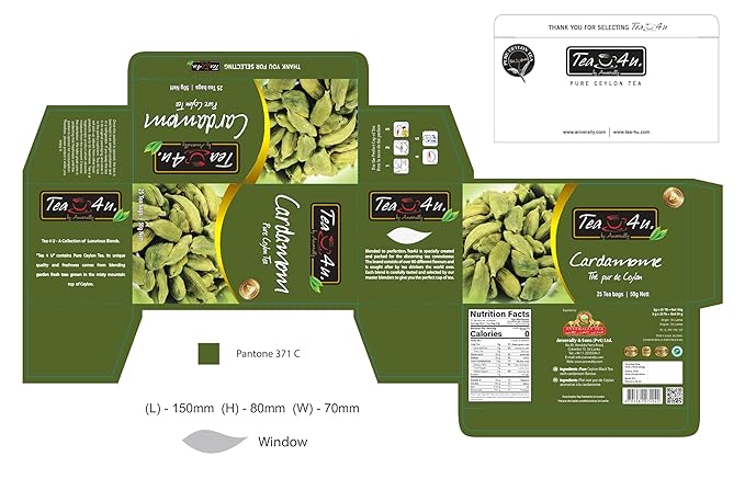 Tea4U Flavored Black Ceylon TeaBags (Cardamom) - Ideal Quality from Sri Lanka's Finest Leaves and Expertly Blended - 25 Count