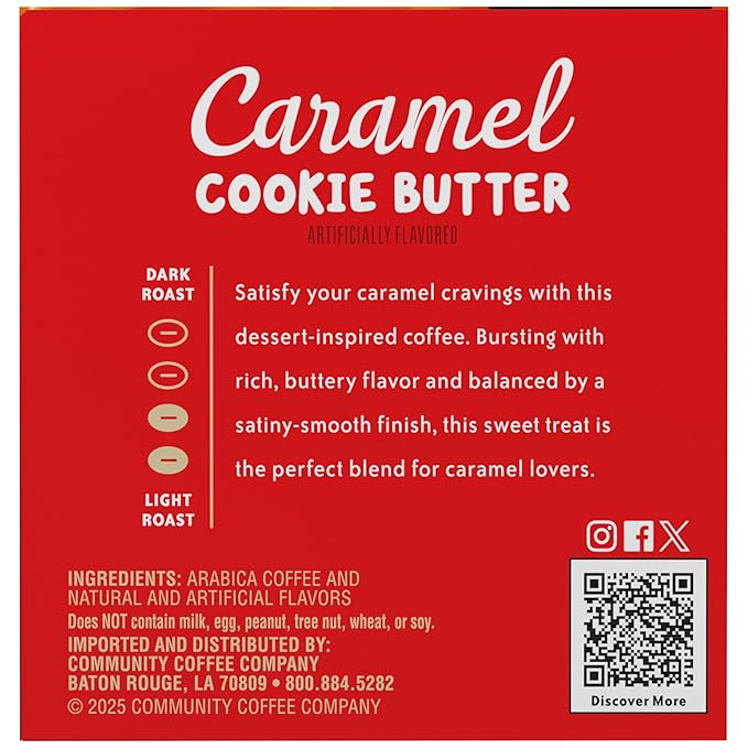 Community Coffee Caramel Cookie Butter Flavored 72 Count, Medium Roast, Keurig K-Cup Coffee Pods, 12 Count (Pack of 6)