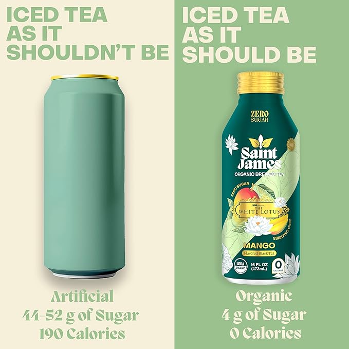 Saint James Iced Tea x The White Lotus Limited Edition - Organic Black Tea - Non-GMO, Gluten Free, Zero Calorie, Zero Sugar - Mango, 12 Pack (16.9 fl oz each)