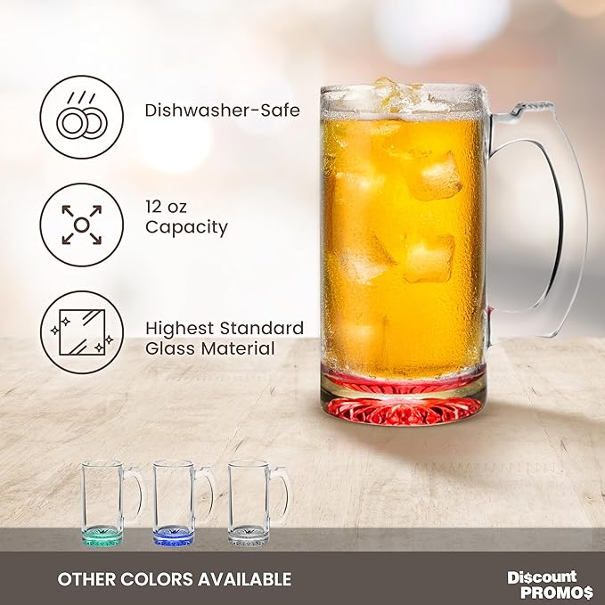 12 Libbey Beer Mugs Set, 12 oz. - Groomsmen Glassware - Red