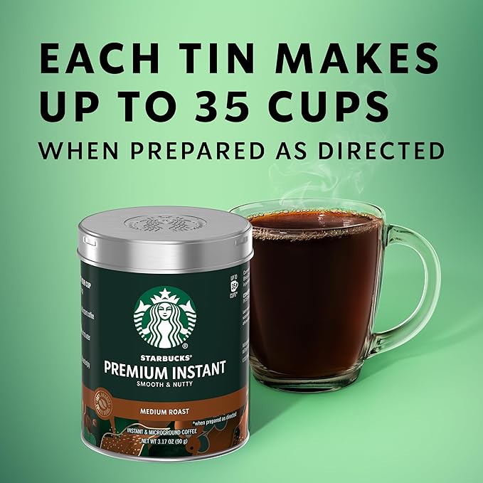 Starbucks Premium Instant Coffee, Medium Roast, 100% Arabica Beans, 3 Pack (3.17 Oz Each)