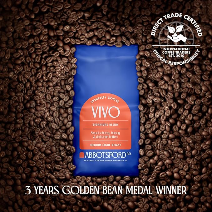 Vivo Arabica Whole Coffee Beans, Specialty Coffee, Signature Blend Medium Light Roast Whole Bean with Sweet Cherry, Honey, and Delicate Toffee Notes, Freshly Roasted in Brooklyn, 12 oz Bean Bag