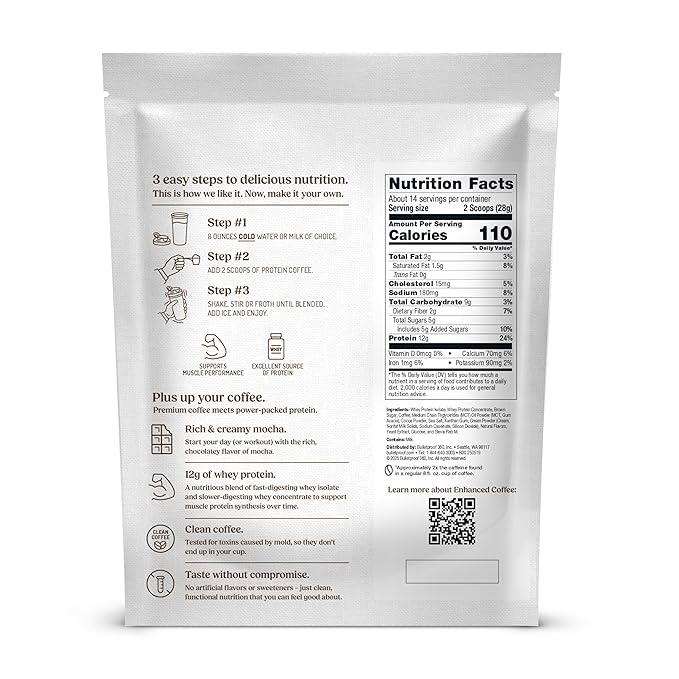 Bulletproof Mocha High Protein Iced Coffee, 14 Servings, 12g Whey Protein Instant Coffee, No Artificial Flavors & Sweeteners, 170mg Caffeine Per Serving, Creamy Latte