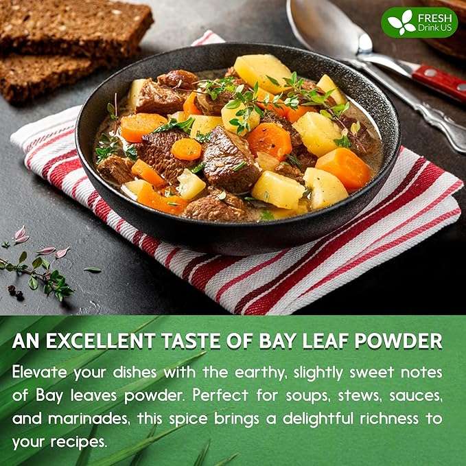 FreshDrinkUS, Premium 4.5oz Bay Leaf Powder, Unprocessed Ground Bay Leaves Dried, 100% Pure & Natural, Pure from Bay Leaves, Bay Leaf Spice, No Additives, No Gluten, Vegan.