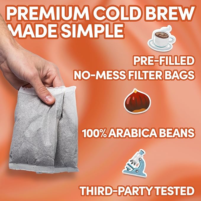 Sarasota Coffee 1905 Cold Brew Coffee Bags | Roasted Butter Pecan Crunch | Blonde-Medium Roast | Low Acid & Smooth | Ground Filter Packs | Cold Brew Kit Makes 14 Cups | Rich Nutty Notes