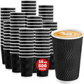 Lamosi Disposable Coffee Cups 16 OZ 500 Pack, Paper Coffee Cups 16 OZ for Hot Drinks or Cold Beverages, Insulated Corrugated Ripple Wall Cup No Lids for Office, Cafe, Home or Travel (Black)