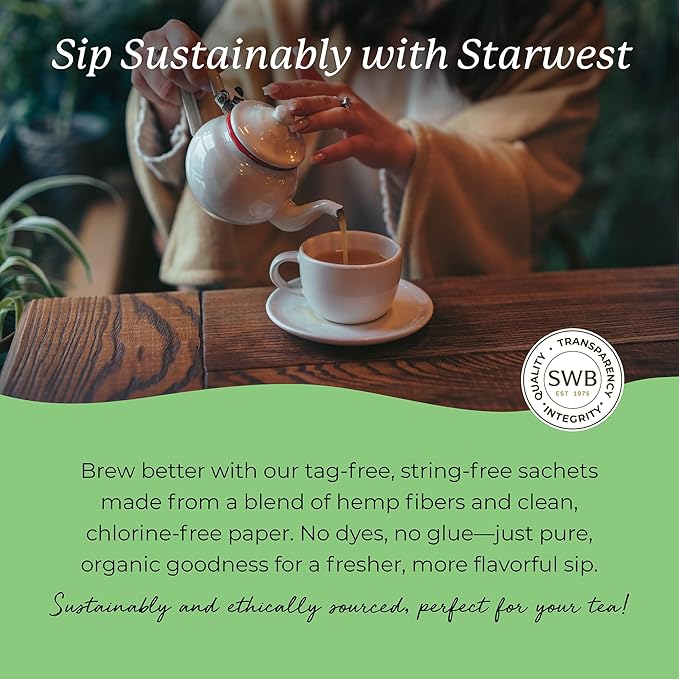 Starwest Botanicals Organic Lemon Balm Leaf Tea - Calming Herbal Tea for Women & Men, Caffeine Free, USDA Organic Lemon Balm Leaf, String Free Sachets, Non GMO - Bulk Pack, 100 Tea Bags