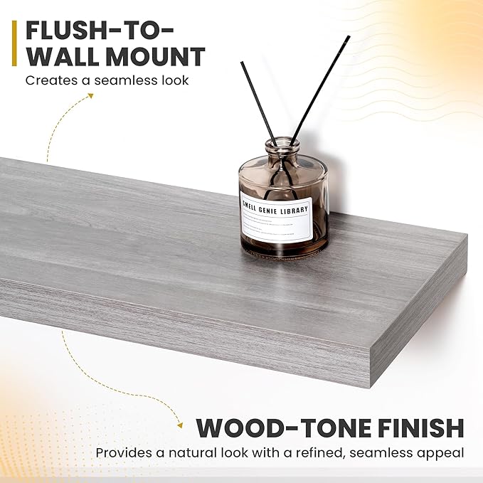 36 Inch Floating Shelves, 9.3" Deep Floating Shelf Wall Mounted, 36" Wall Shelves, Rustic Deep Bookshelf, Large Display Shelves & Storage Shelves for Bedroom, Living Room, Gray, Set of 2