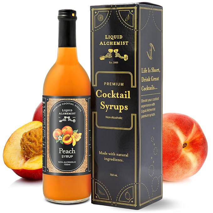 Liquid Alchemist Peach Syrup for Drinks - Real Ingredients Make the Perfect Summer Cocktail or Margarita Mix - Our Peach Flavoring Syrup is Non-GMO & Vegan (25.4 oz)