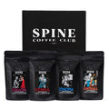 Spine Coffee Club LLC 4-Pack Gourmet Coffee Sampler Gift Box Set with Ethiopia, Sumatra, Guatemala, Kenya Single Origin Selection - Whole Bean