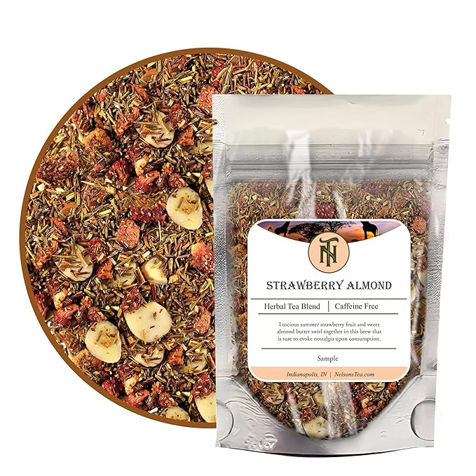 Nelson's Tea - Strawberry Almond - Rooibos Loose Leaf Tea - Caffeine Free - Red & green rooibos tea, almonds, and strawberries (Sample 0.4 Oz)