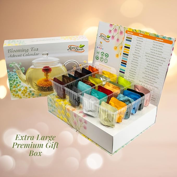 Blooming Tea & Edible Flower Infusions, Green Tea, 24 Unique Flavors Gift Set for Everyone – Natural, Floral & Aromatic Teas in Extra Large Premium Gift Box