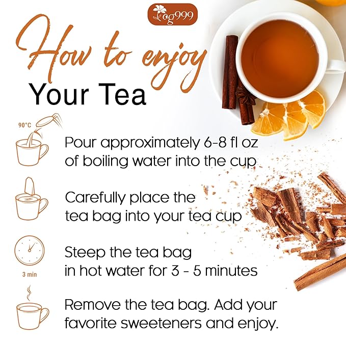 TOG999, Premium 60 Tea Bags - Special Cinnamon Tea, 100% Natural & Pure, Herbal Tea. Cinnamon Stick Herbal Spice Tea. No Sugar, No Caffeine, No Gluten, Vegan.