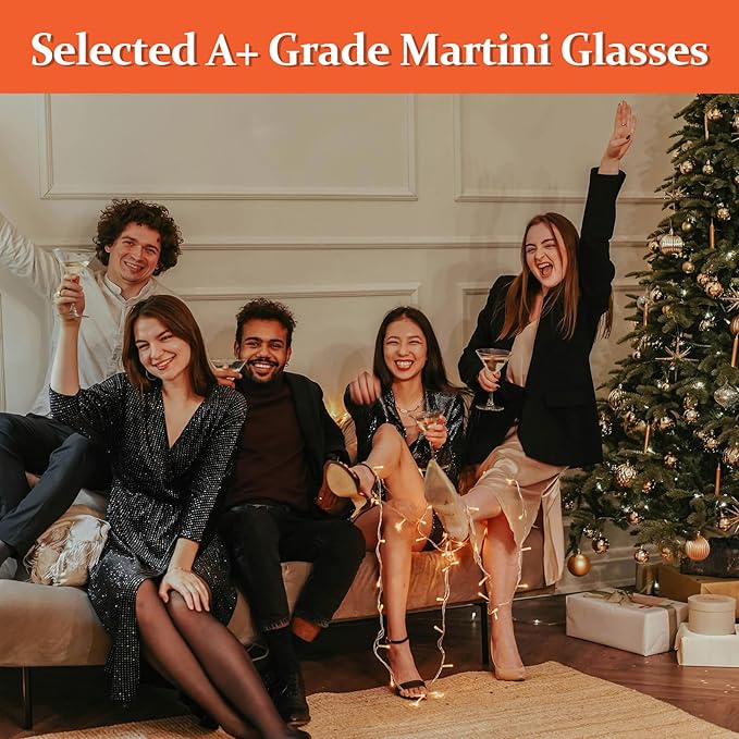 Etched Martini Glasses Set of 4-9 oz, Handmade Premium Crystal Cocktail Glasses, Martini, Cosmopolitan, Manhattan, Gimlet, Pisco Sour, Christmas Gifts for Men Women, Etched