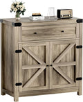YESHOMY Coffee Bar and Accent Cabinet, Farmhouse Barn Door Buffet Sideboard with Drawer and Adjustable Shelf, Wide Desktop for Kitchen, Dining Room, Bathroom, Entryway, Oak