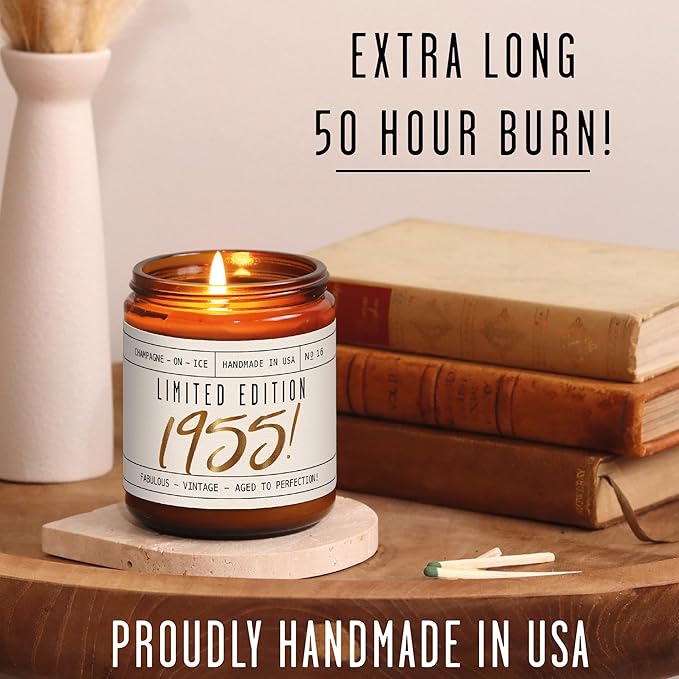 70th Birthday Gifts for Women - 'Limited Edition 1955' Soy Candle, w/Champagne on Ice I Best Gifts for 70 Year Old Woman I 1955 Birthday Gifts for Women I 9oz Reusable Jar, 50Hr Burn, Made in USA