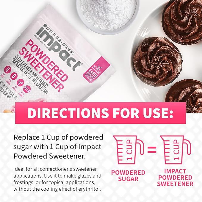 Impact Powdered Sweetener - Allulose, White Monk Fruit Blend – Zero Calorie and Carb, Keto-Friendly, Guilt-Free Substitute for Baking & Cooking - 0.94 lbs