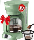 MUELLER HOME 12-Cup Drip Green Coffee Maker, Borosilicate Carafe, Auto-Off, Reusable Filter, Anti-Drip, Keep-Warm Function, Clear Water Level Window, Green Kitchen Accessories & Décor
