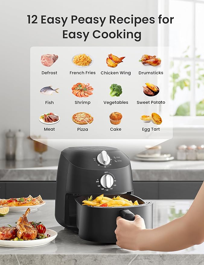 COMFEE' Compact 2.1 Quart Air Fryer with 12 Menu Options, Adjustable Timer & Temperature Control 180-400 degrees F, Dishwasher-Safe Nonstick Fry Basket