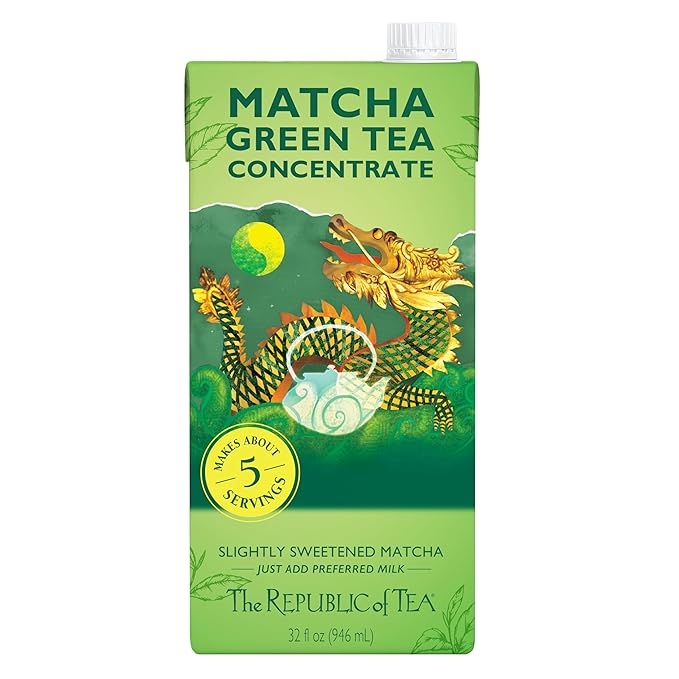 The Republic of Tea – Matcha Green Tea Concentrate, 6 Cartons – 32 fl oz (5 Servings), Matcha Latte Mix, Naturally Caffeinated, Gluten Free, Japanese Green Tea