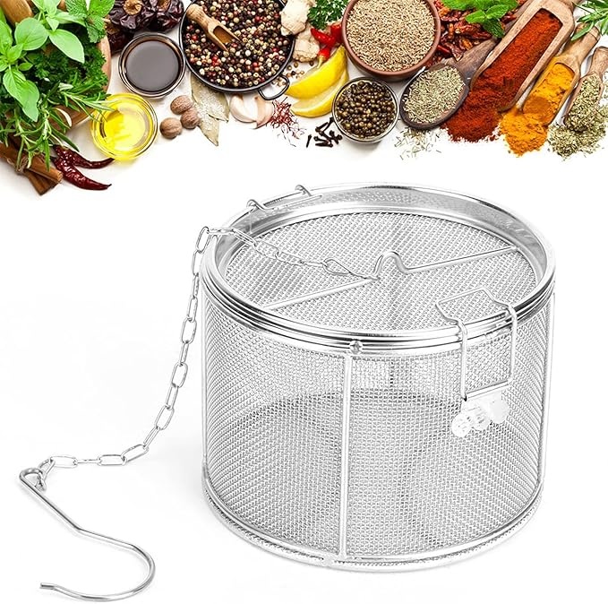 Seasoning Strainer Large Stainless Steel Tea Infuser, sieve fine mesh with Extended Chain Hook for Brew Loose Leaf Tea, Seasonings Cooking, Ice Cube