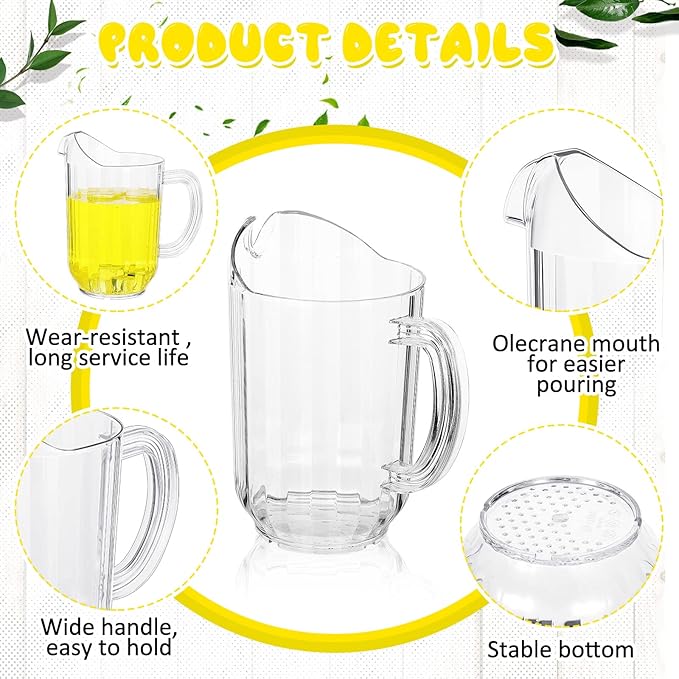 Tessco for you 12 Pcs Plastic Pitchers 60 Ounce Clear Restaurant Pitcher Jug Large Water Jug Carafe Serve Milk Tea Juice Drink for Parties Container Dispenser Beer Jar(Classic)