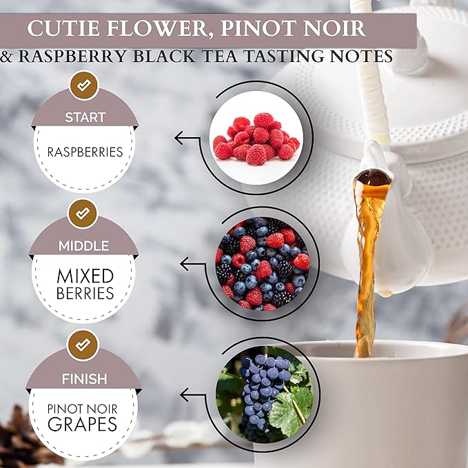 Organic Hibiscus Pinot Noir & Raspberry Black Tea| Hot and Cold Tea | 40 Count Unwrapped Sachets, Biodegradable Tea Bag I 100% Real ingredients | T SECRETEA, Cutie