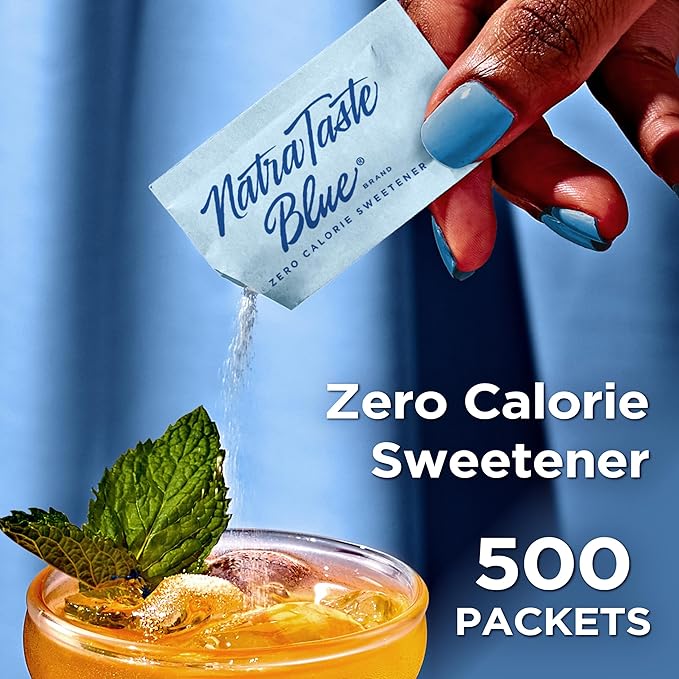 NatraTaste Blue Zero Calorie Aspartame Sweetener Packets, 500 Ct., Gluten Free, Vegan, Sugar Substitute for Hot and Cold Drinks, Coffee, Iced Tea, Baking and More