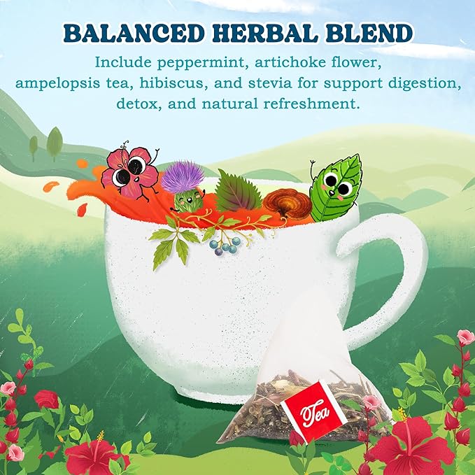 LoveinTea Peppermint Herbal Tea Bags, Caffeine-Free, 100% Natural Vietnamese Peppermint Blend, Plant-Based Pyramid Bags, 30 Count