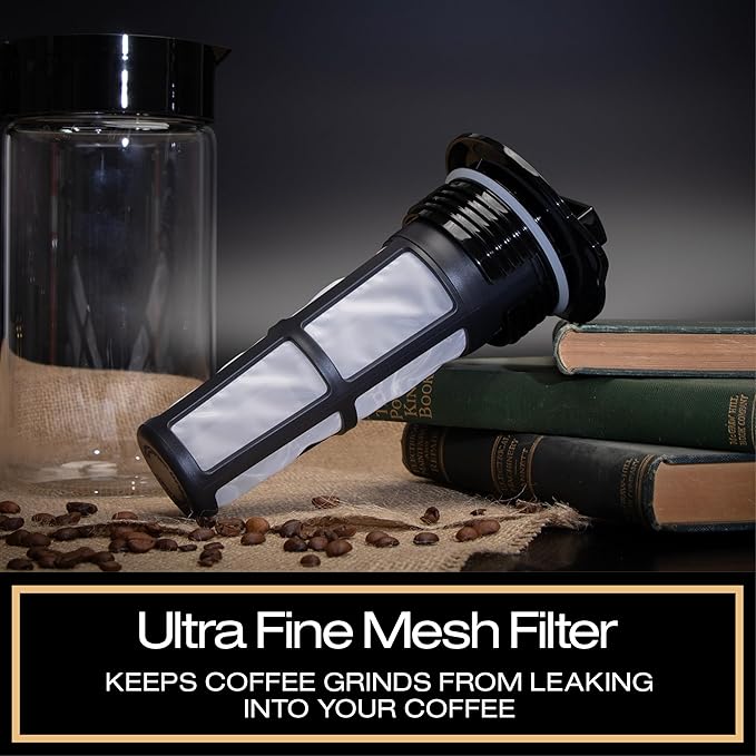 Takeya Glass Cold Brew Coffee Maker for Iced Coffee, Airtight Pitcher, Premium Quality, 1 Quart, Black Lid and Handle