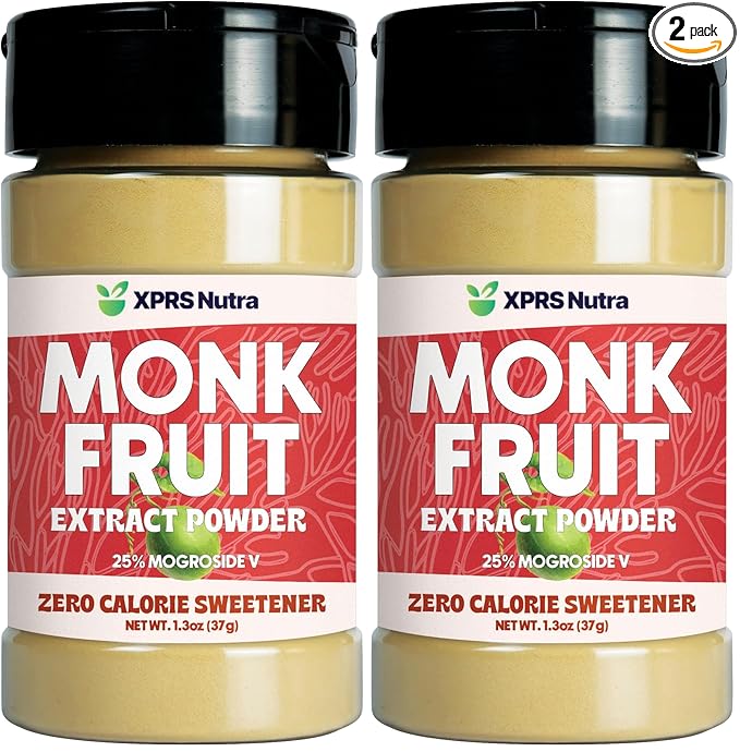 XPRS Nutra Monk Fruit Extract Powder - 1.3 Ounces of Premium 25% Mogroside Monk Fruit Sweetener Sugar Substitute (Pack of 2)