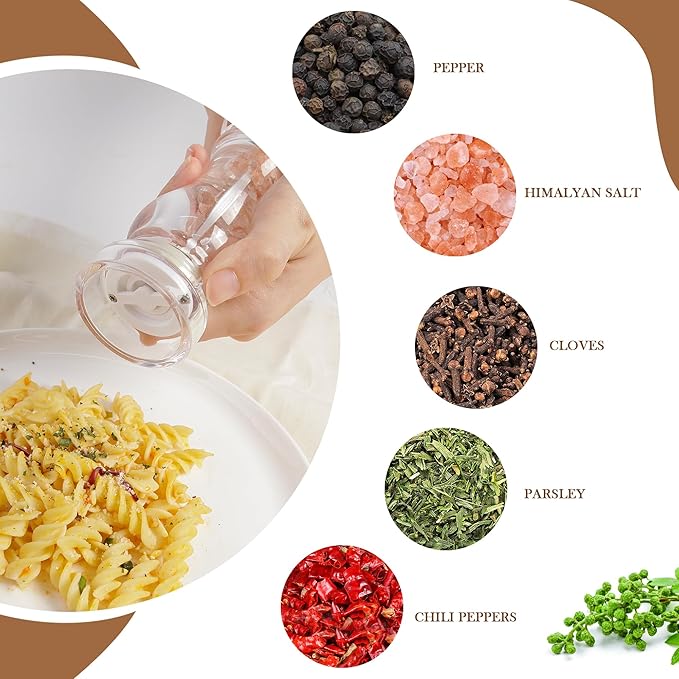 LHS 6 Inch Pepper Mill Grinder Salt Grinder, Arcylic Peppercorn Grinders with Adjustable Coarseness-Clear