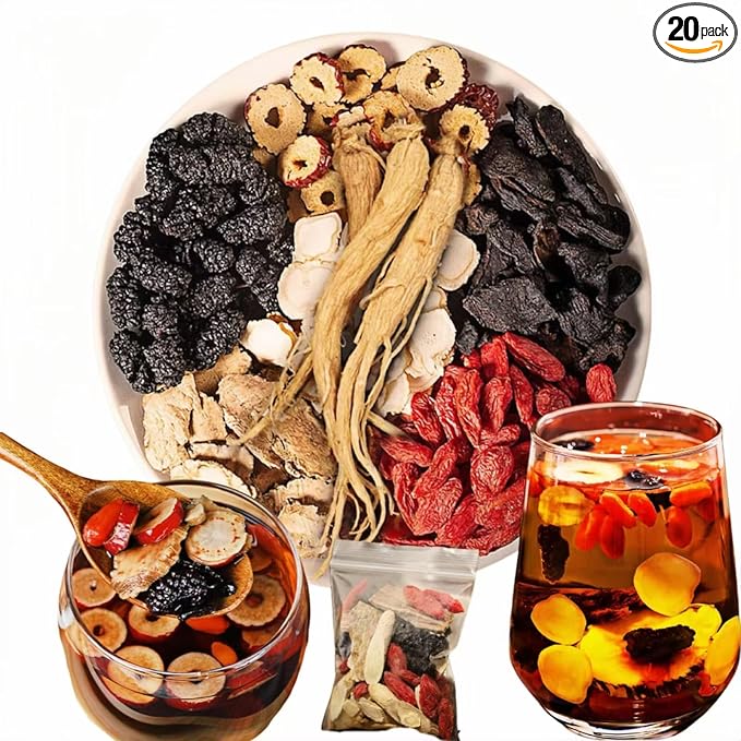 20 Pack Organic Ginseng Kidney Tea-Ginseng Six Treasure tea,Eight Natrual Herbs Blend Mulberry,Wolfberry-Traditional Chinese Herbal Kidney Tea Formula for Men & Women,100% Plant Base(300g/Bag)