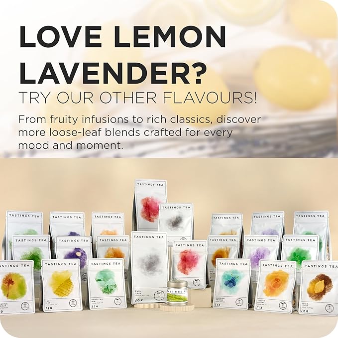 Tastings Tea Lemon Lavender Loose Leaf, 4.5 oz | Black Citrus Blend & Fruit Infusion | Medium Caffeine | Natural Antioxidants for Wellness | Small Batch & Sustainably Sourced | Resealable Pouch