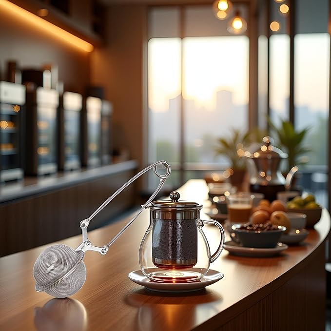 Silver Snap Ball Tea Strainer with Handle,Tea Strainer Ball Stainless Steel Tea Infuser Filter, Tea Strainers and Filters, Tea Accessories for Loose Leaf Tea Spices Seasonings Kitchen and Dining