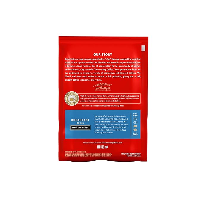 Community Coffee Breakfast Blend, Medium Roast Pre-Measured Coffee Packs, 3.0 Ounce Each (Pack of 20)