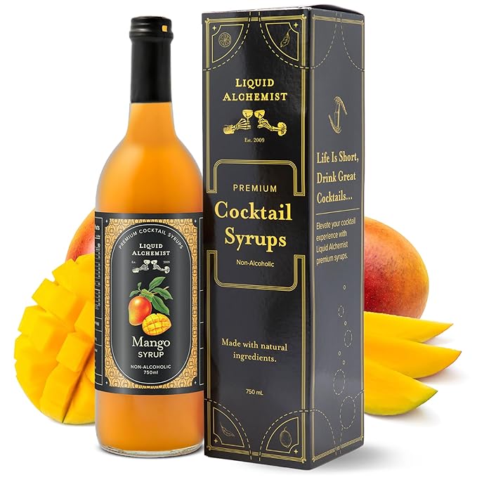 Liquid Alchemist Mango Syrup for Drinks - Real Ingredients Make our Mango Puree for Cocktails the Perfect Margarita Mix - Our Tropical Cocktail Syrup are Small Batch, Non-GMO & Vegan (25.4 oz)