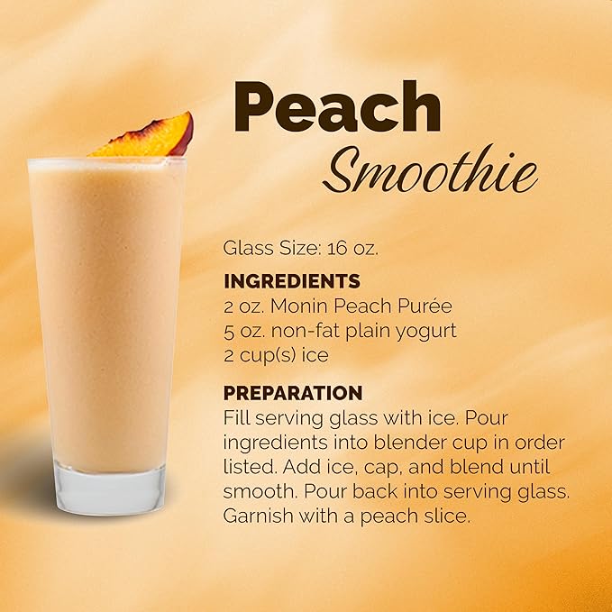 Monin - Peach Fruit Purée, Summertime Sweetness, Great for Cocktails, Smoothies, and Lemonades, Non GMO, No Artificial Ingredients (1 Liter)