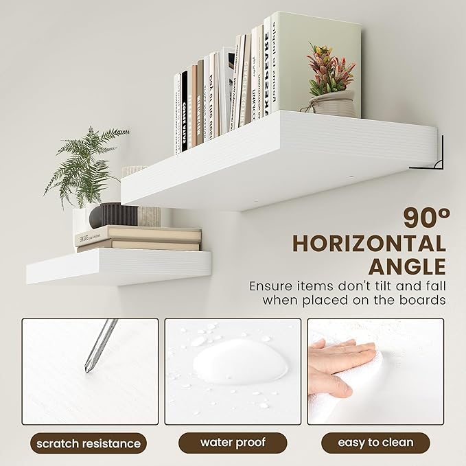 30 Inch Floating Shelves | 12 Inch Deep White Floating Shelves | 30" W x 12" D Rustic Wood Shelves for Wall | Deep White Shelves for Living Room Bathroom Laundry Room Kitchen