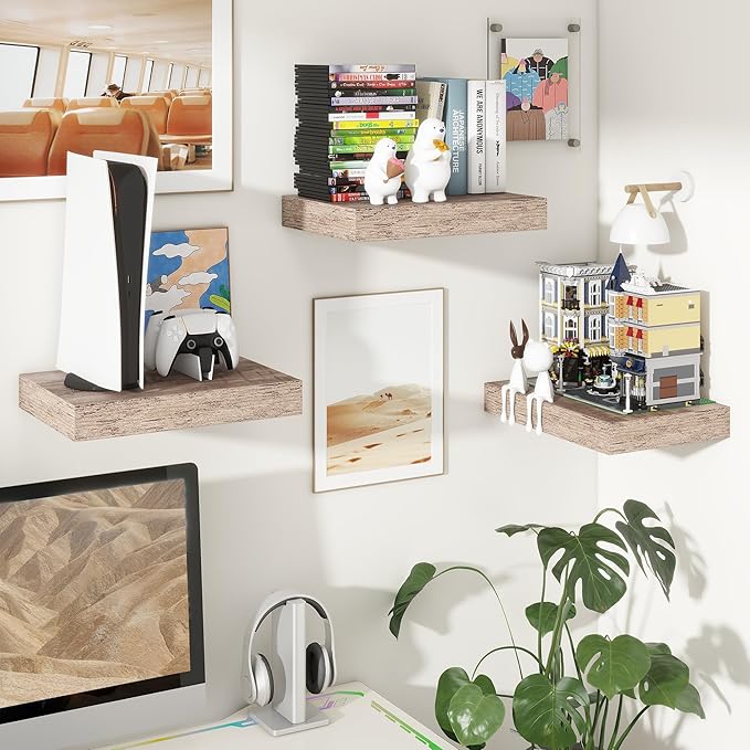 Deep Floating Shelves | 16 Inch Grey Floating Shelves Set of 2 | 12 Inch Deep Rustic Grey Wall Shelves | Deep Shelves for Living Room Bathroom Kitchen Bedroom