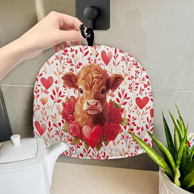 Highland Cow Tea Pot Cover Small Tea Pot with Warmer Heart Love Teapot Insulation Cover Keep Warm Teapot Dust Protector