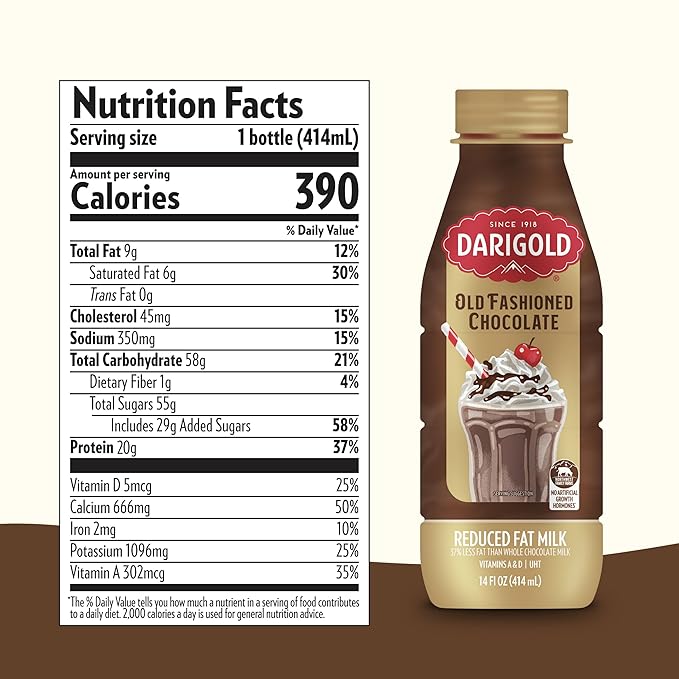 Darigold Old Fashioned Chocolate Milk 2 Percent, Reduced Fat Shelf Stable Milk with Real Cocoa & 6 Essential Nutrients, 19g Protein, rsBT Free - 14oz, 12 Pack (Chocolate)
