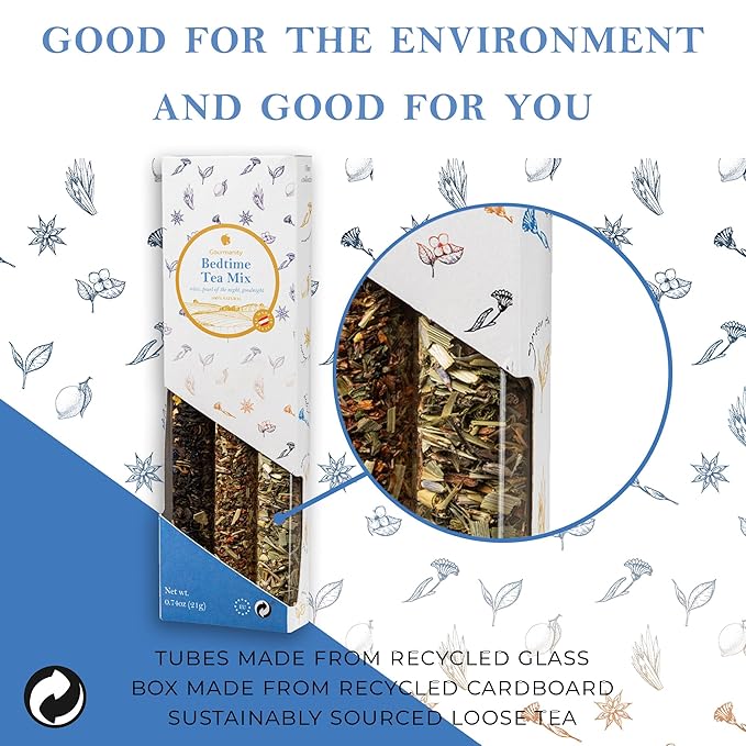 Gourmanity Bedtime Tea Sampler Gift Set, Naturally Calming Herbal Blends, Warm Up and Snuggle Down with our 3 Sleepy Tea Flavors, Product of Austria, 0.74oz