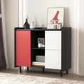 35" Modern Buffet Cabinet & Coffee Bar, Small Sideboard with 3D Geometric Drawers, Push-to-Open Door & Adjustable Shelves, Unique Color Block Accent Storage for Kitchen, Dining, Entryway